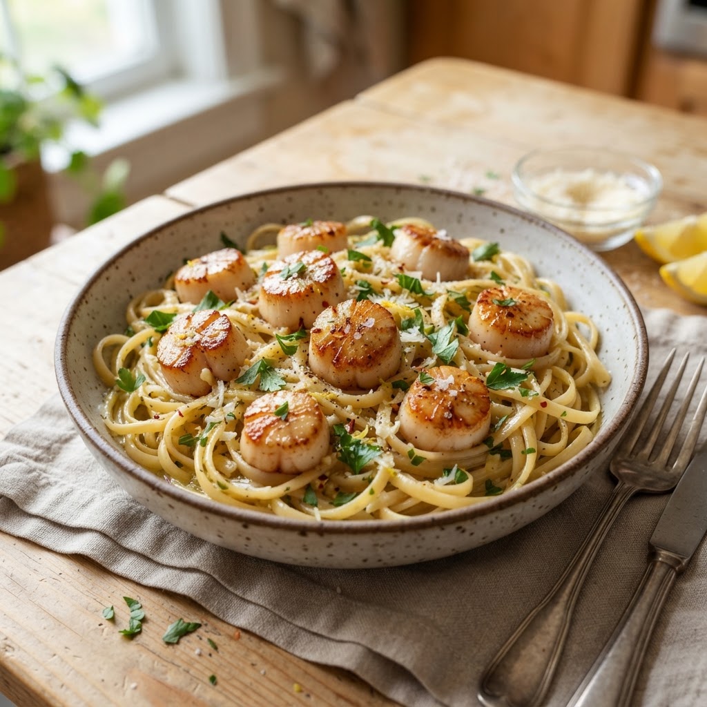 Garlic Lemon Scallop Pasta