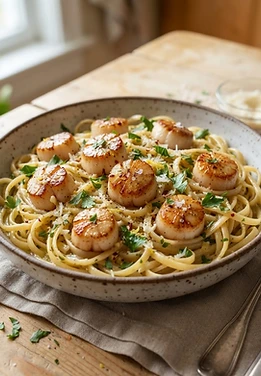 Garlic Lemon Scallop Pasta