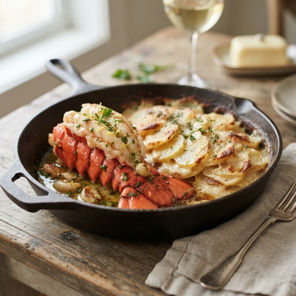 Butter-Poached Lobster with Yukon Gold Gratin