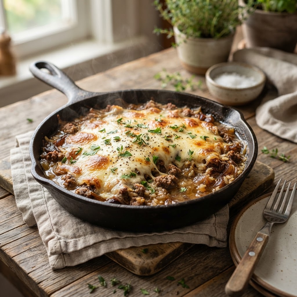 French Onion Ground Beef Rice
