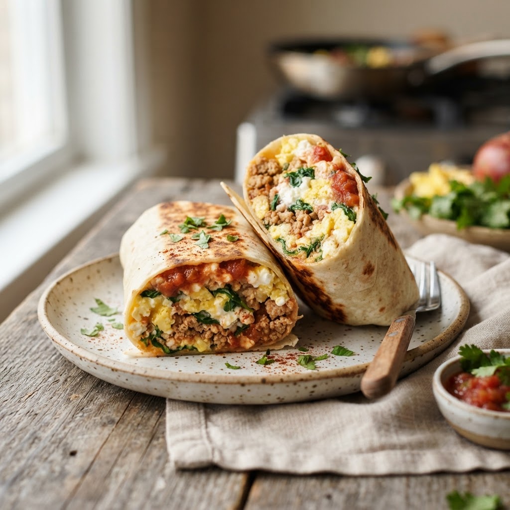 Turkey Cottage Cheese Breakfast Burritos