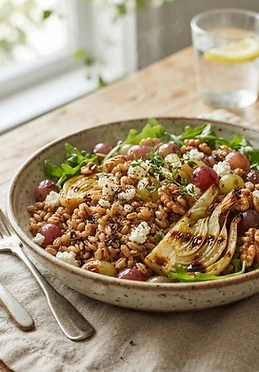 Warm Farro Salad with Roasted Fennel and Grapes