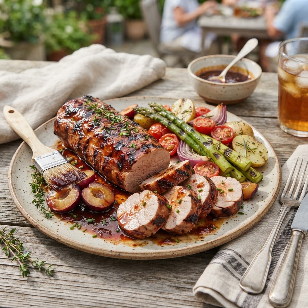 Grilled Pork Tenderloin with Plum Mustard Glaze