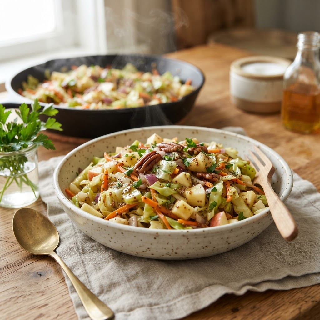 Warm Maple Dijon Cabbage Slaw