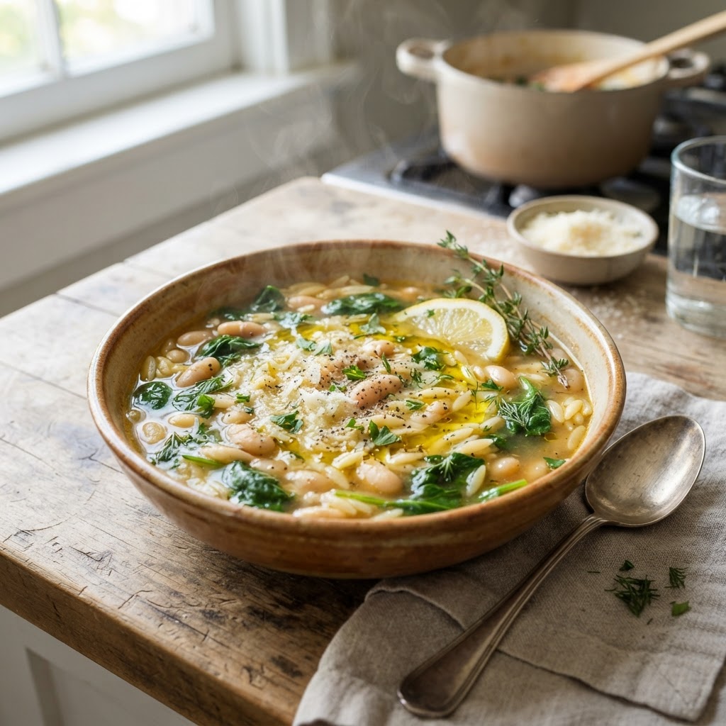 Lemon White Bean Orzo Soup