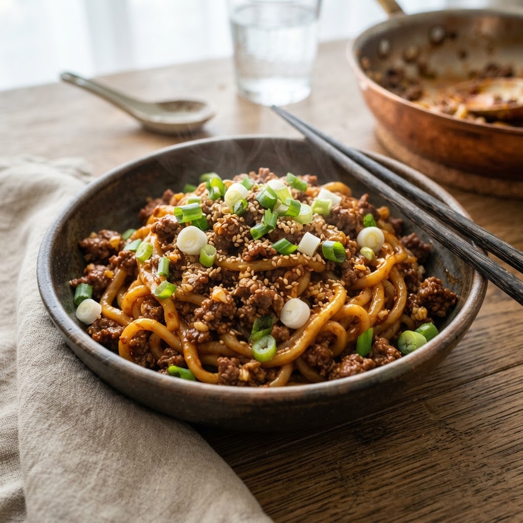 Gochujang Butter Noodles with Ground Beef