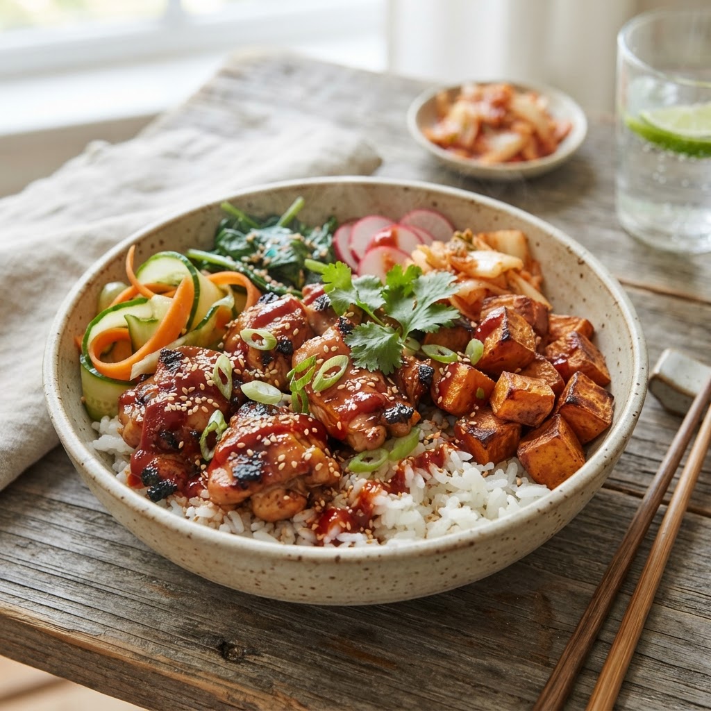 Korean BBQ Chicken Sweet Potato Bowls