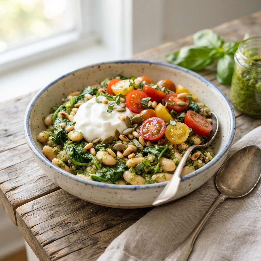 High-Protein White Bean Pesto Bowl