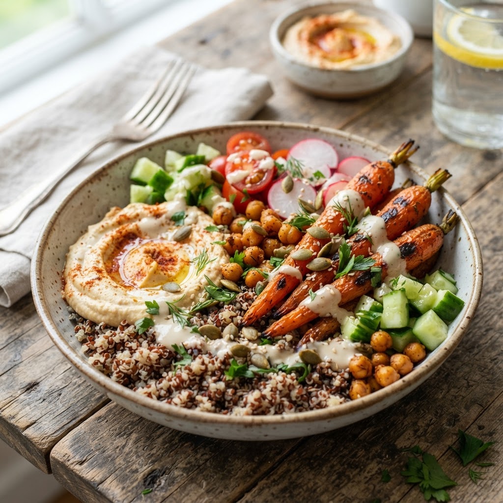 Roasted Carrot Hummus Bowls