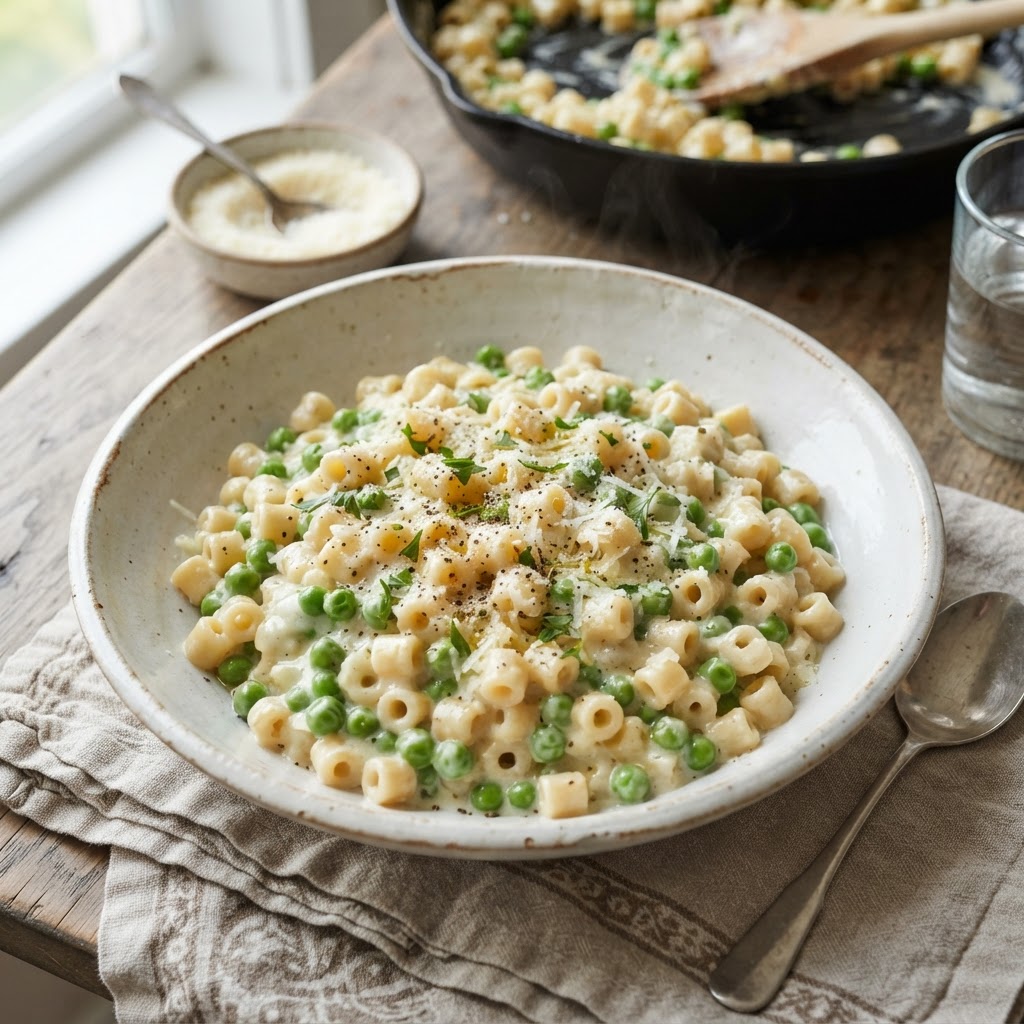 Creamy Ditalini Pasta with Peas and Parmesan