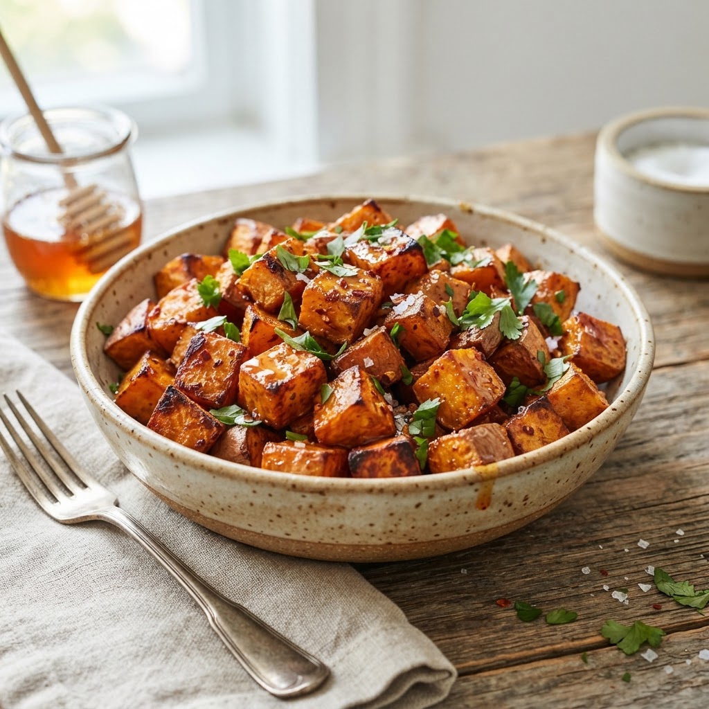 Air Fryer Hot Honey Sweet Potato Cubes