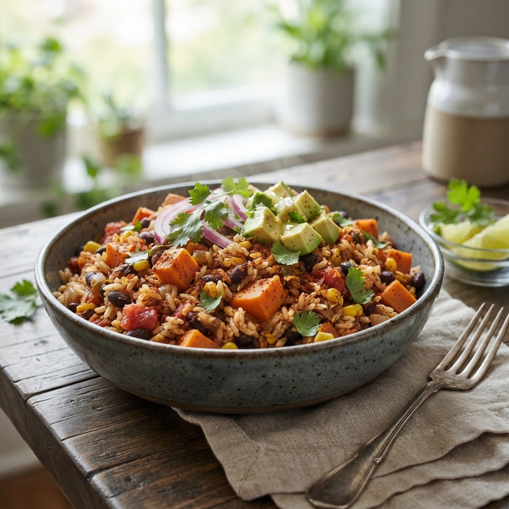 One-Pot Smoky Black Bean Sweet Potato Rice