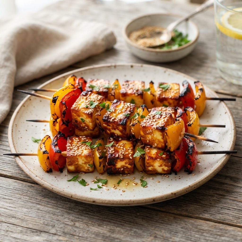 Sesame Honey Halloumi Skewers