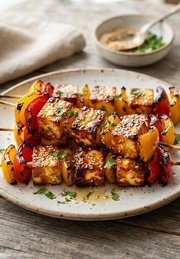 Sesame Honey Halloumi Skewers