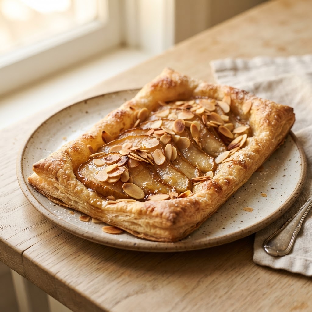 Honey-Roasted Pear and Almond Puff Pastry Tart