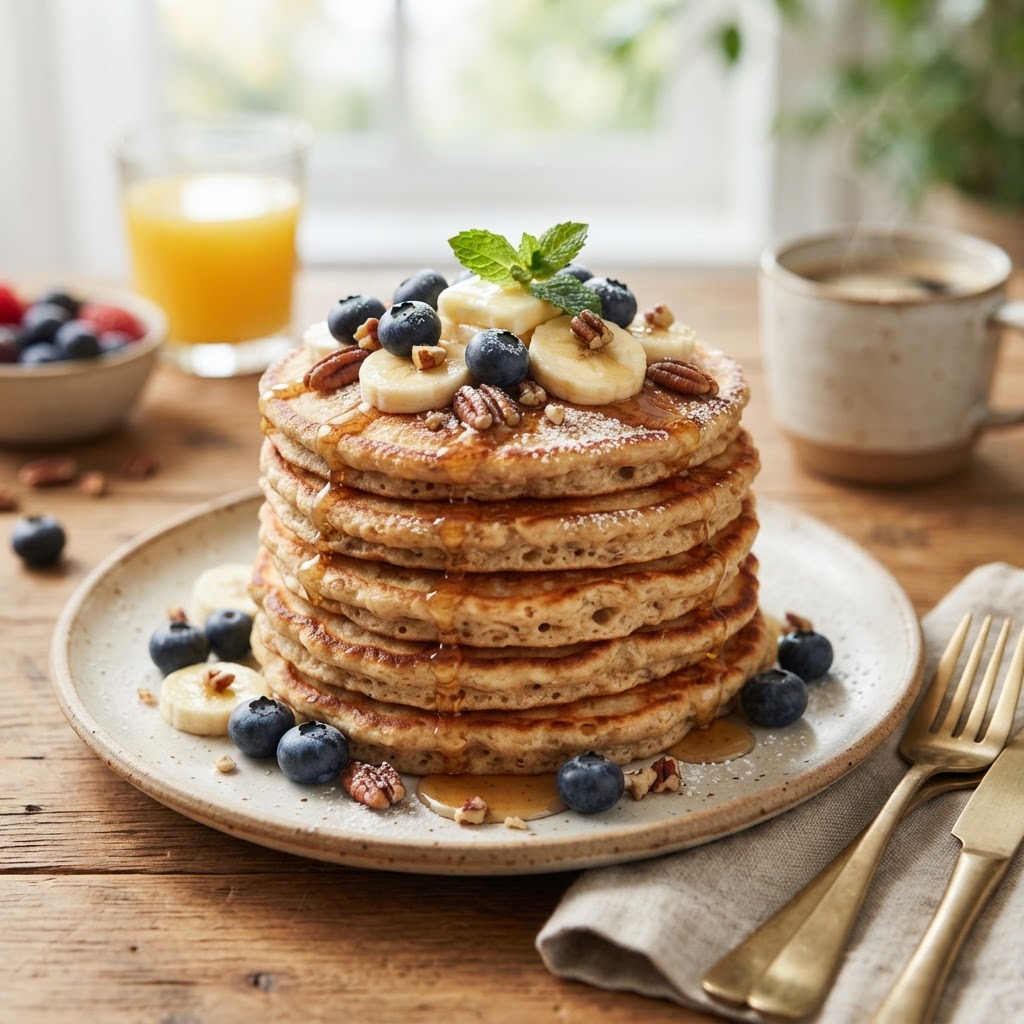 Cottage Cheese Banana Oat Pancakes