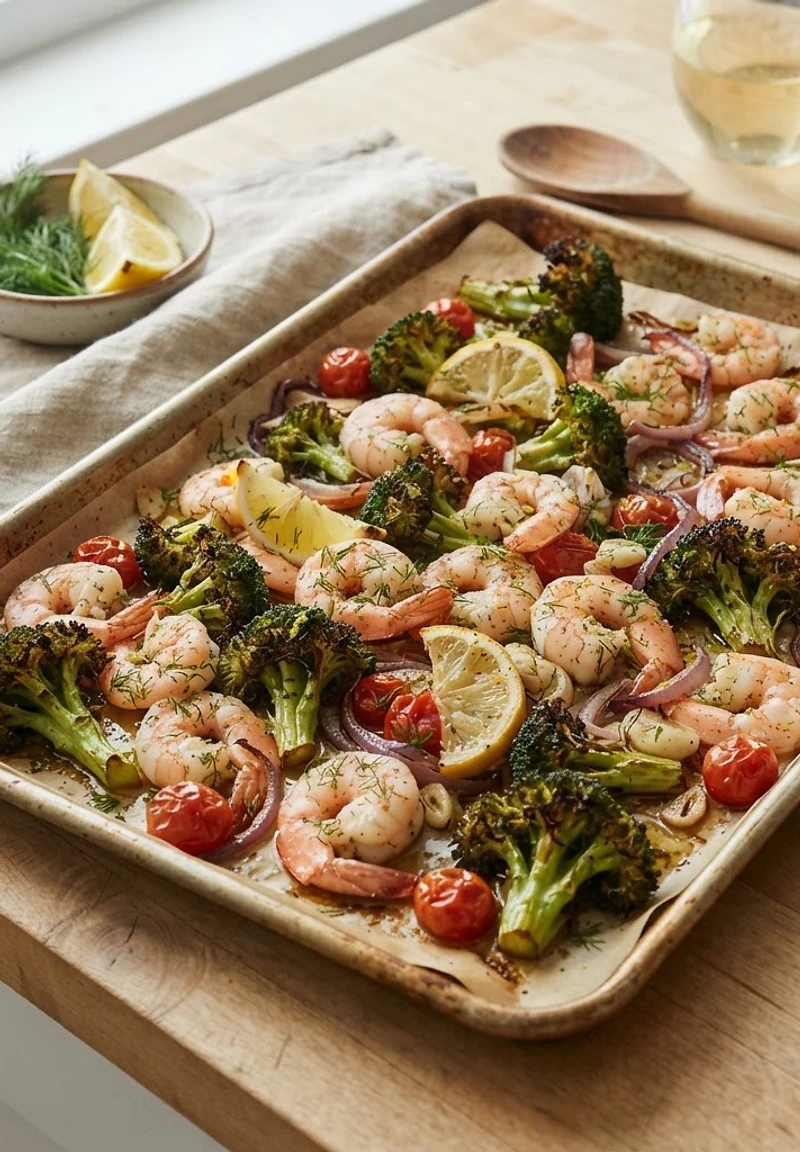 Sheet Pan Lemon Dill Shrimp and Broccoli