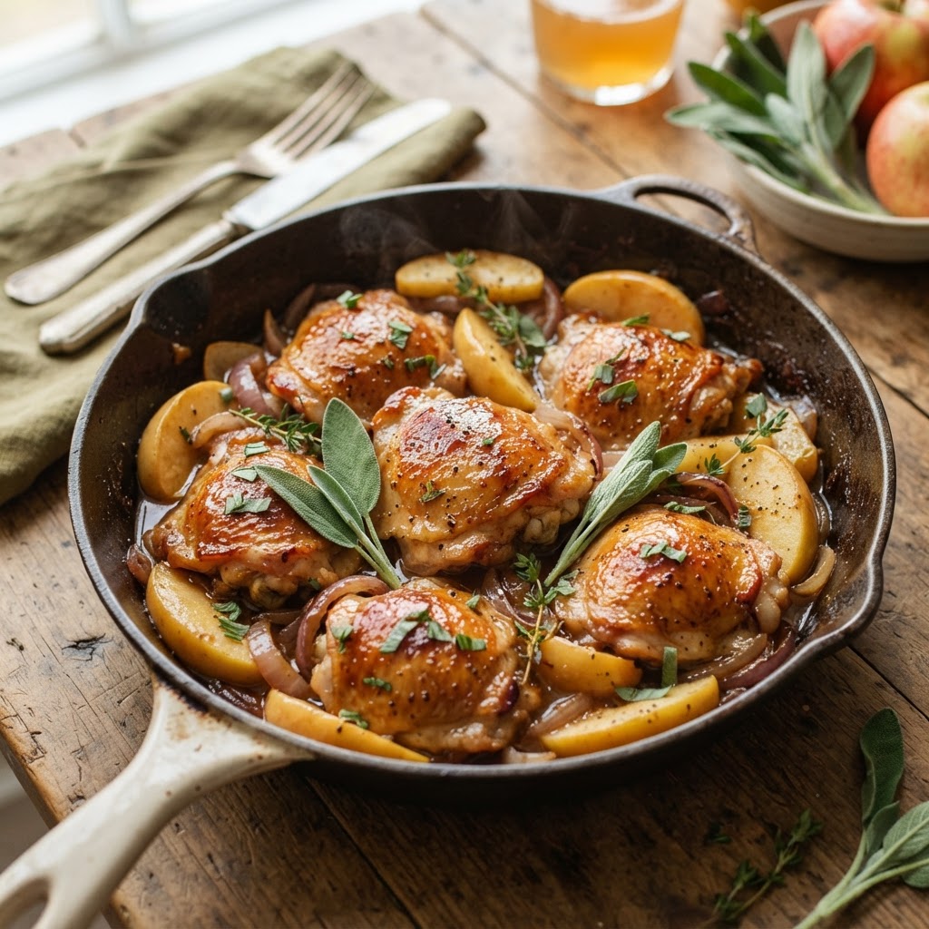 Cider-Glazed Chicken Thighs with Apples and Sage