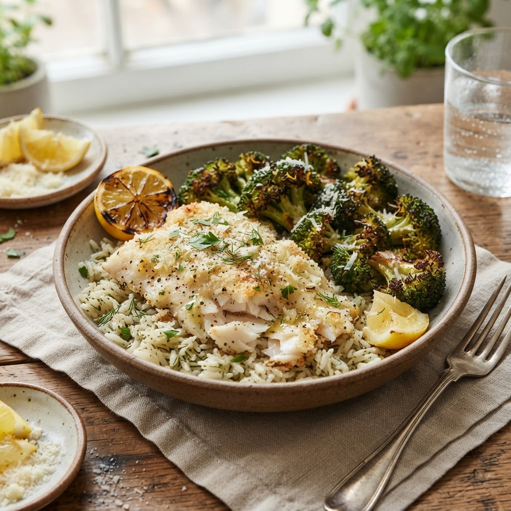 Lemon Parmesan Tilapia Rice Bowls