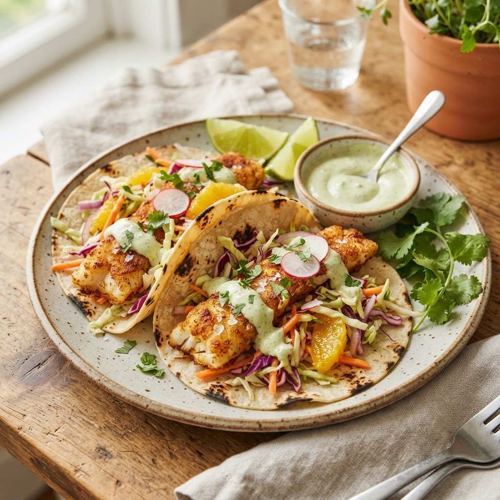 Air Fryer Fish Tacos with Citrus Slaw