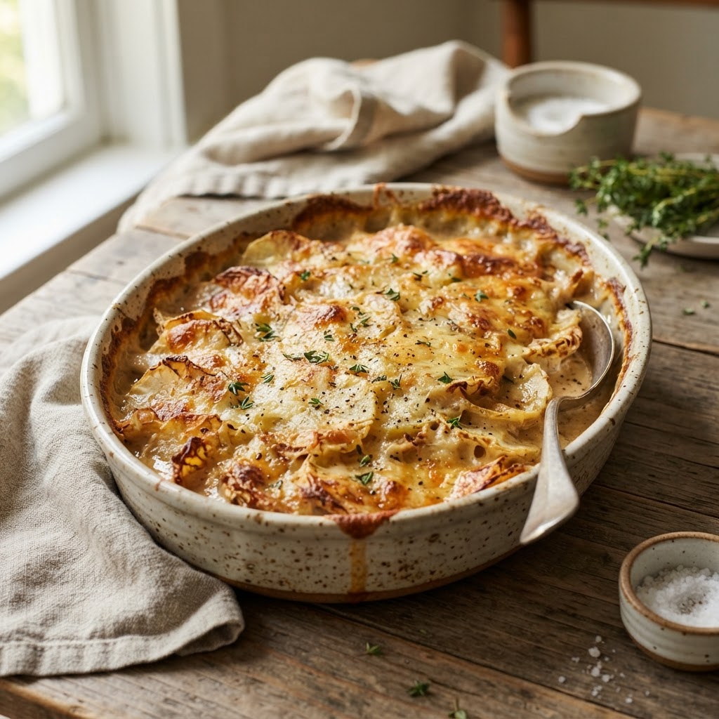 Celery Root Potato Gratin with Gruyere