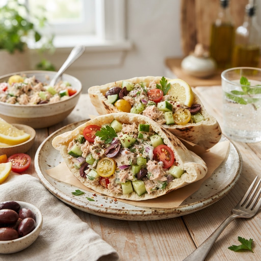 No-Cook Mediterranean Tuna Pita