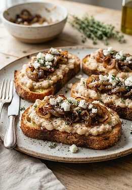 Caramelized Onion White Bean Toasts