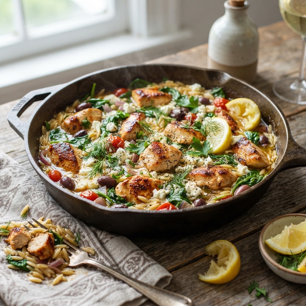 High Protein Greek Chicken Orzo