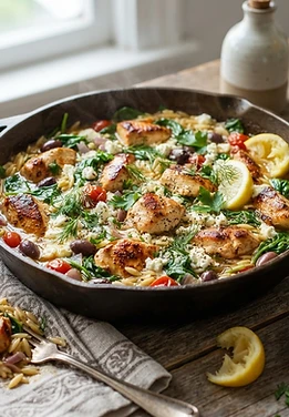 High Protein Greek Chicken Orzo