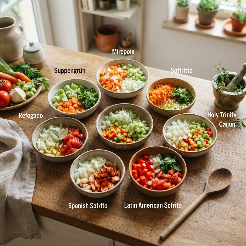 Seven Flavor Bases Worth Knowing: Sofrito, Mirepoix, Soffritto, Holy Trinity, and More
