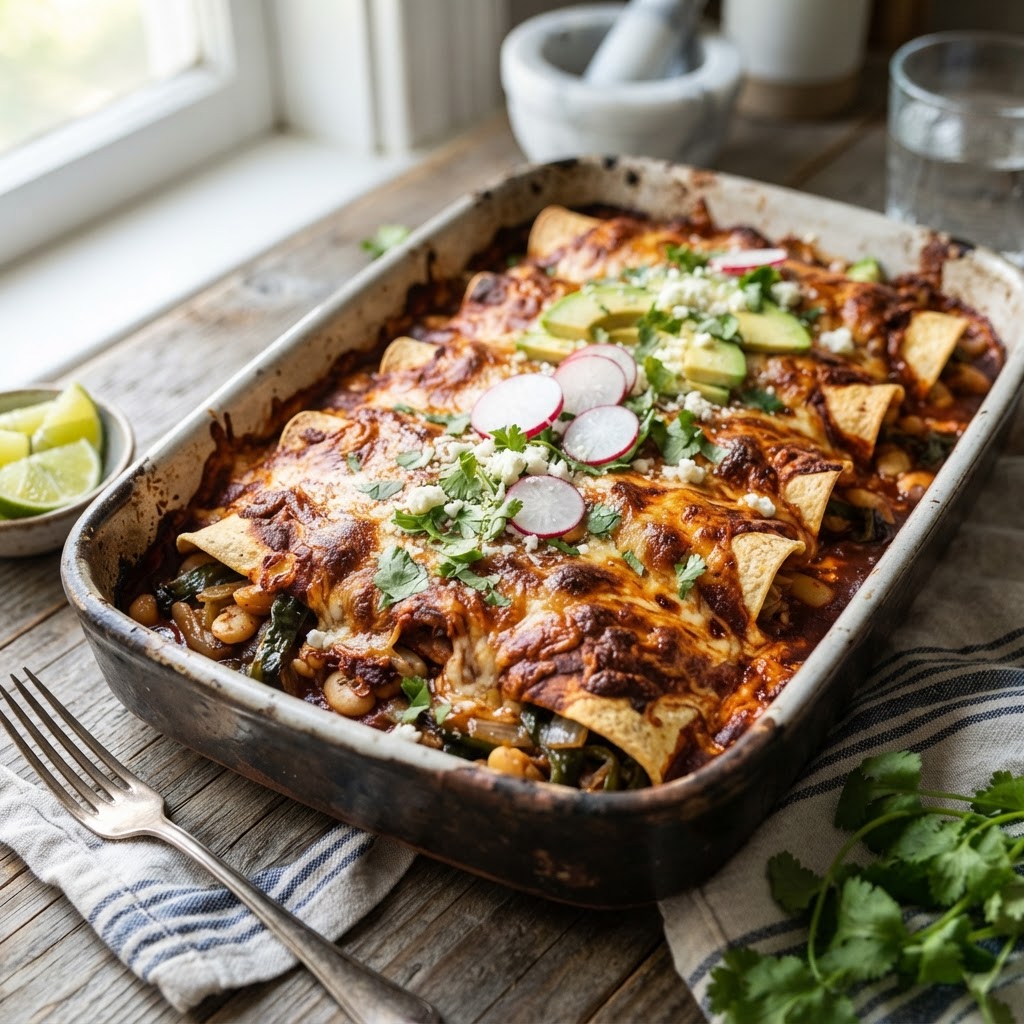 Butter Bean Enchiladas with Roasted Poblano