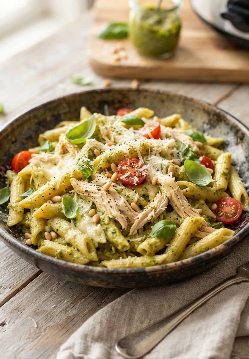 Slow Cooker Chicken Pesto Pasta