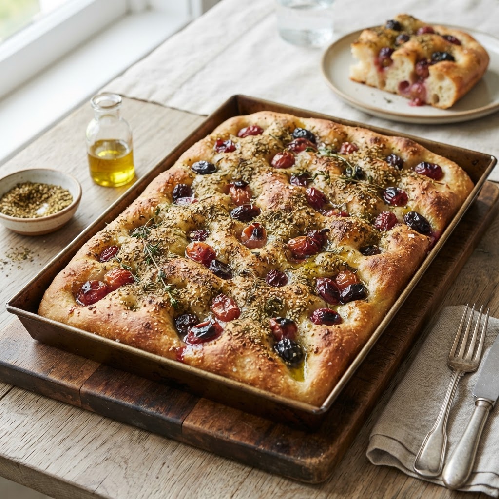 Za’atar Focaccia with Roasted Grapes
