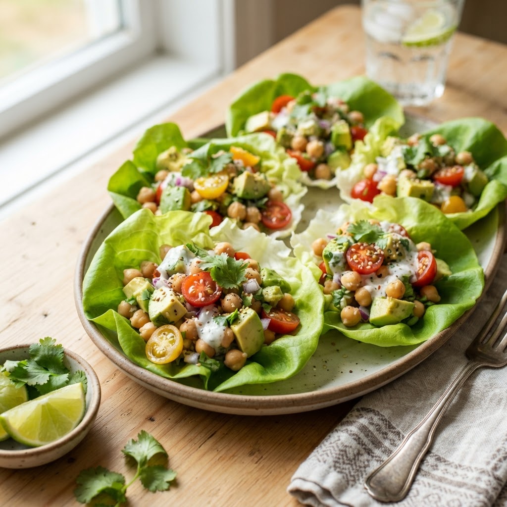 Chickpea Avocado Lettuce Cups