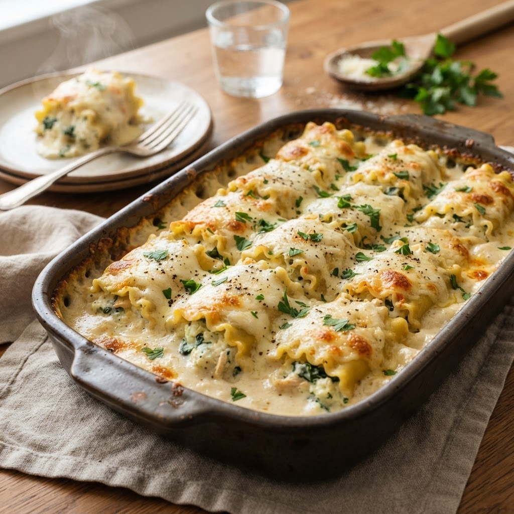 High Protein Chicken Alfredo Lasagna Rolls