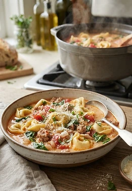 Tortellini Soup with Sausage and Spinach