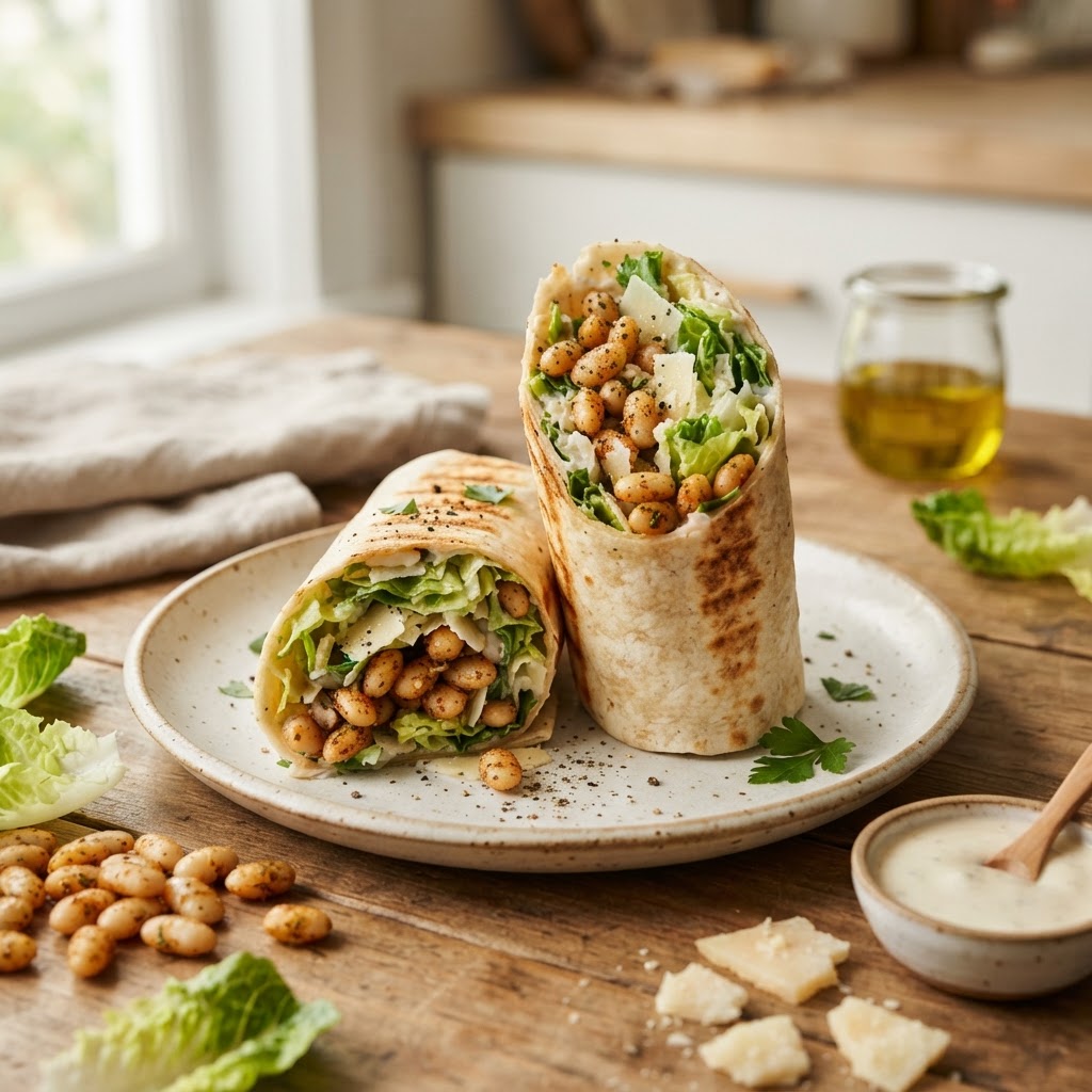 Crispy White Bean Caesar Wraps