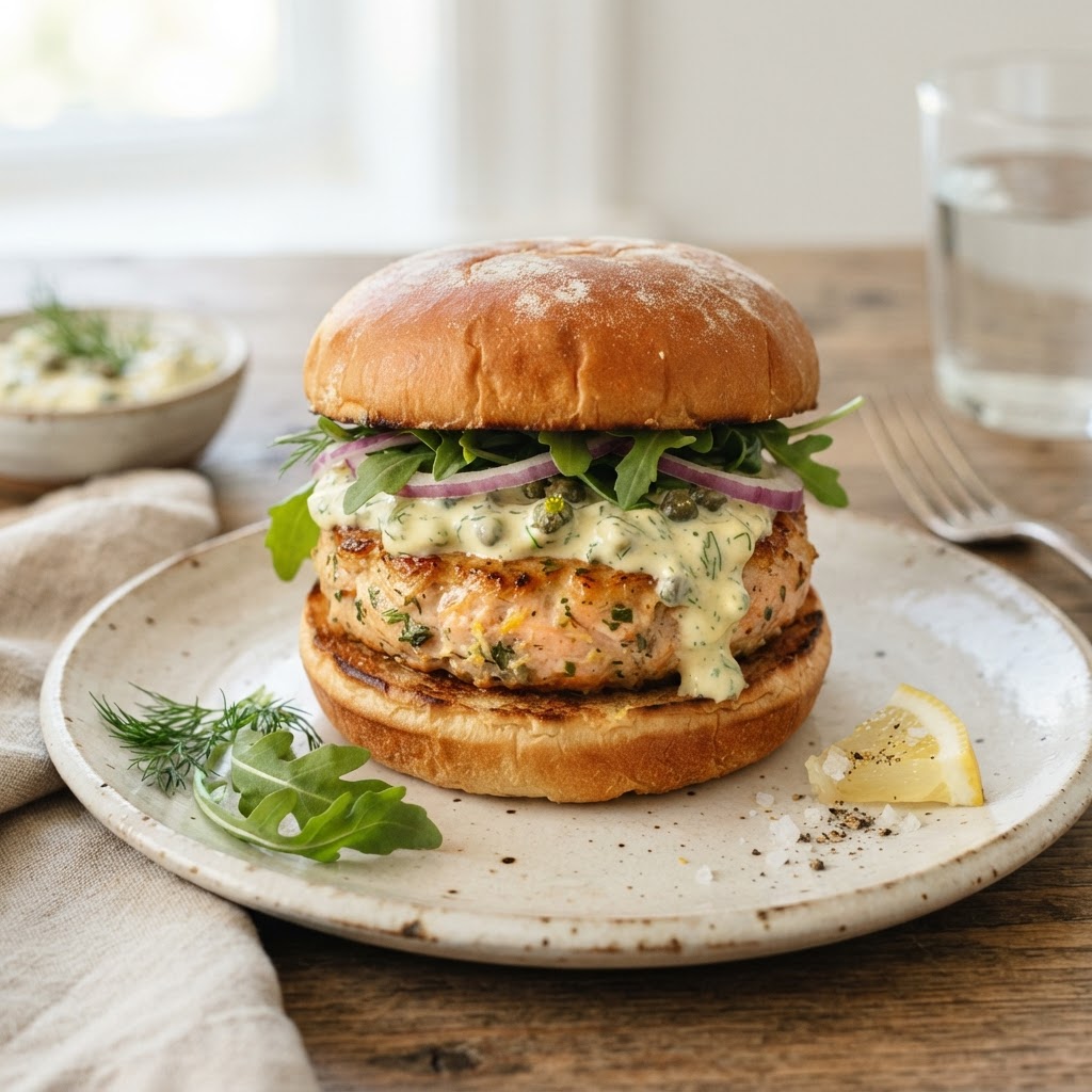 Nordic-Inspired Salmon Burgers with Dill Remoulade