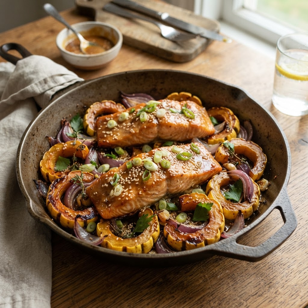Miso Butter Salmon with Delicata Squash