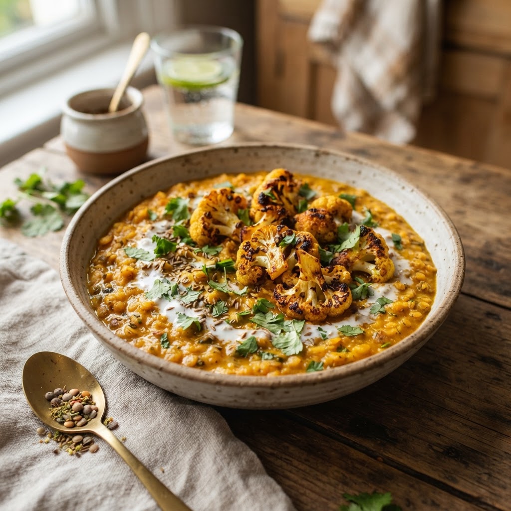 Red Lentil Dal with Roasted Cauliflower