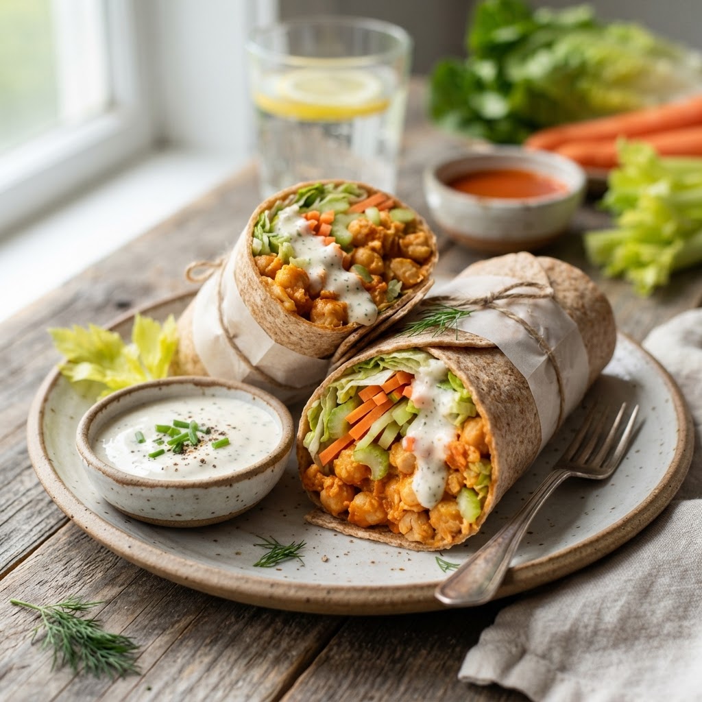 Buffalo Chickpea Wraps with Yogurt Ranch