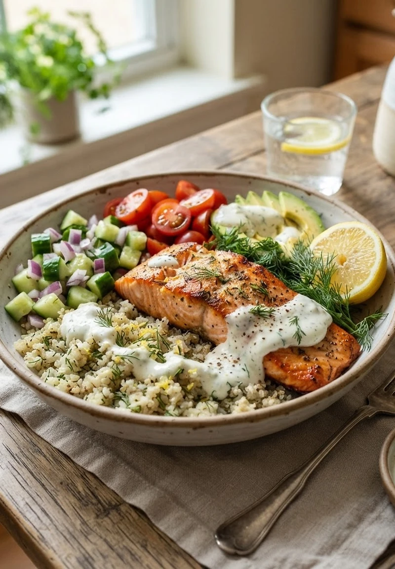 High-Protein Lemon Dill Salmon Bowls