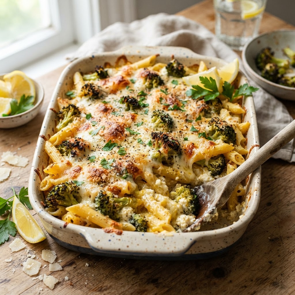 Roasted Broccoli Lemon Pasta Bake