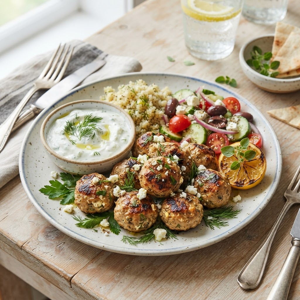 Greek Turkey Meatballs with Tzatziki