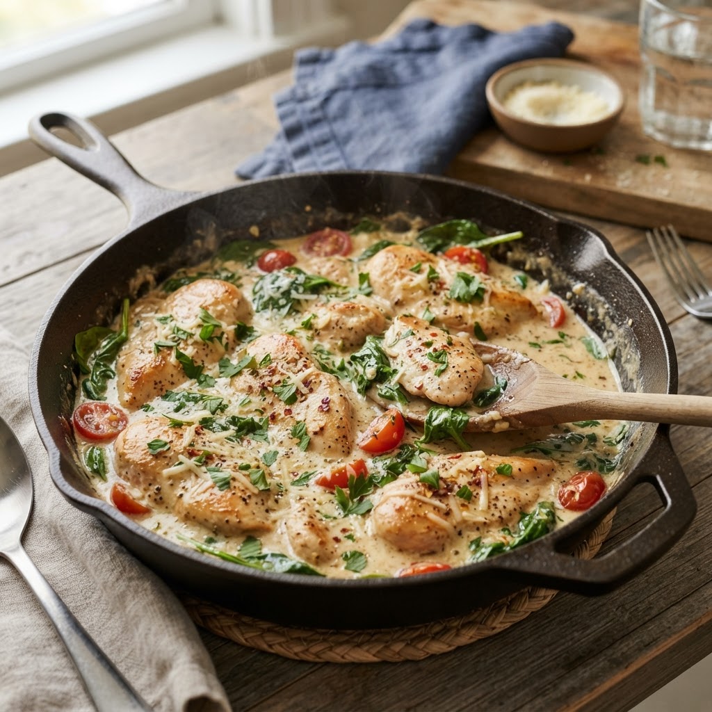 Creamy Garlic Chicken and Spinach Skillet