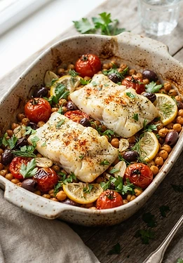 Mediterranean Baked Cod with Chickpeas