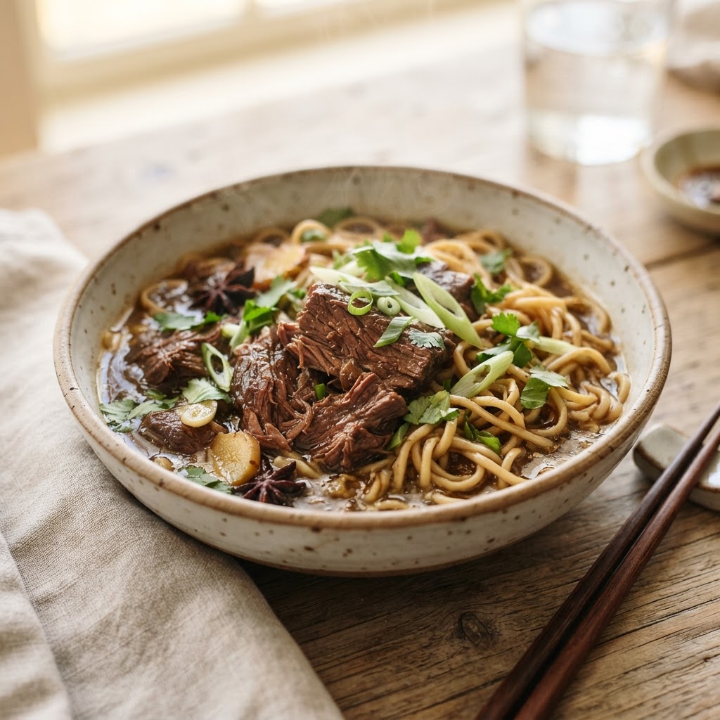 Slow-Cooked Ginger Soy Beef Noodles
