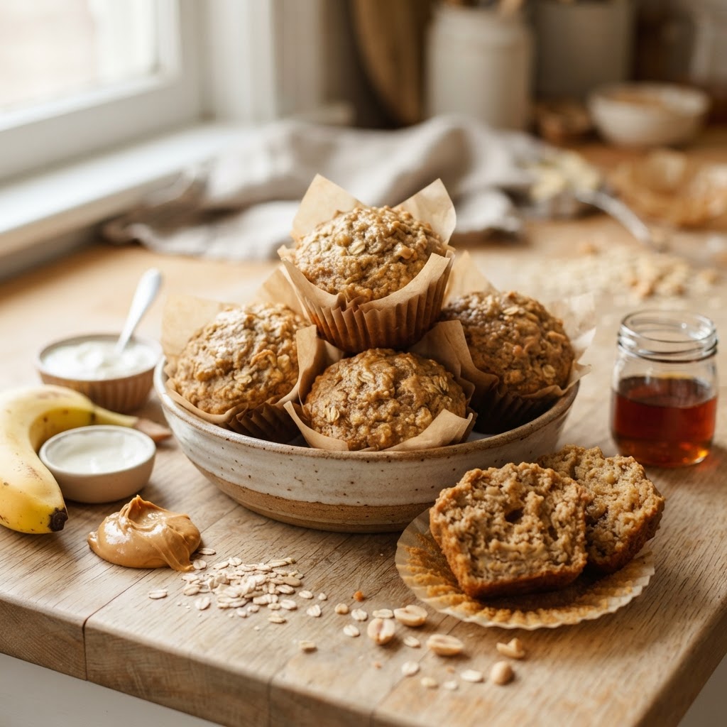 Peanut Butter Banana Greek Yogurt Muffins