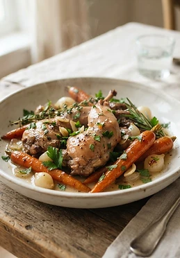 Braised Rabbit with Caramelized Carrots and Herbs