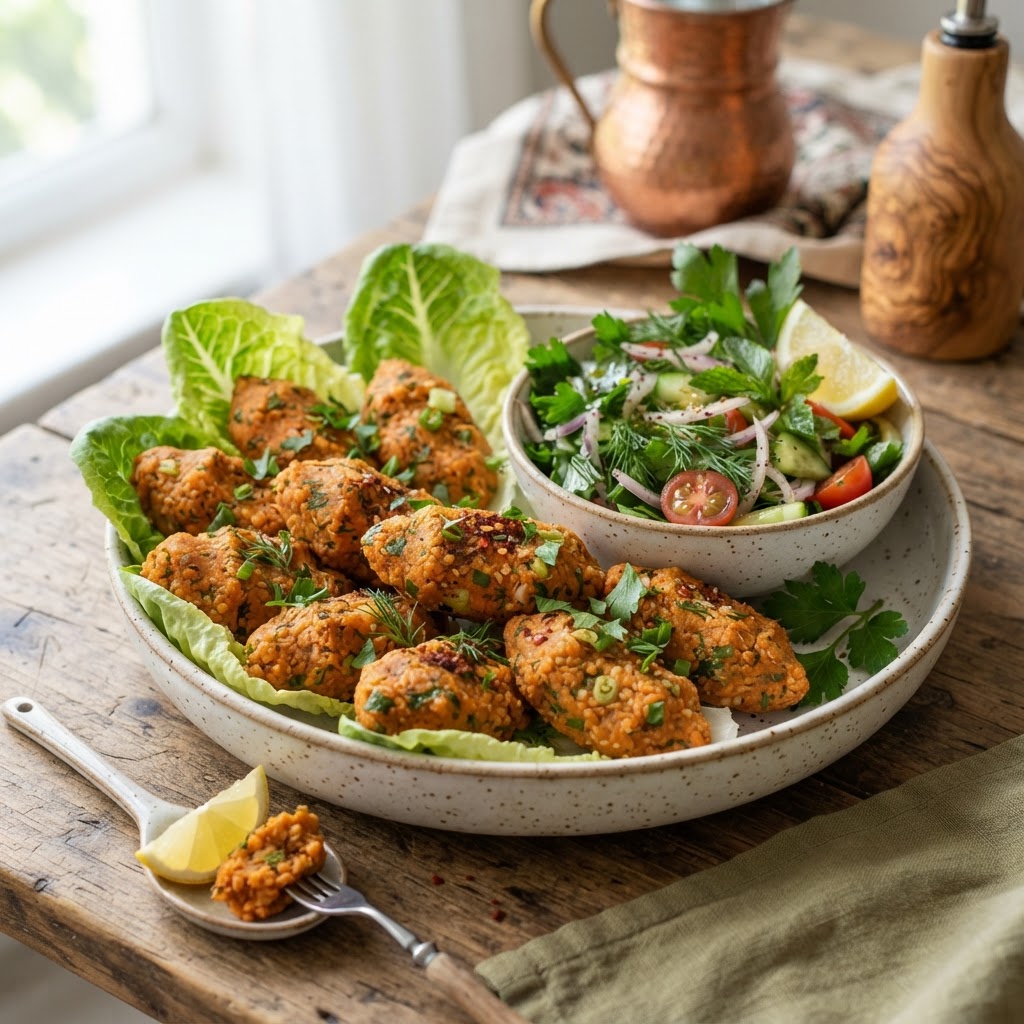 Turkish Red Lentil Patties with Herb Salad